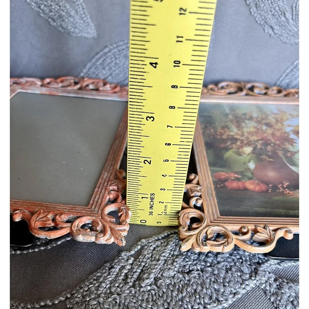 Metal Free Standing Frames Pair (2) Orange Ornate Matte Glass Taiwan Autumn Fall